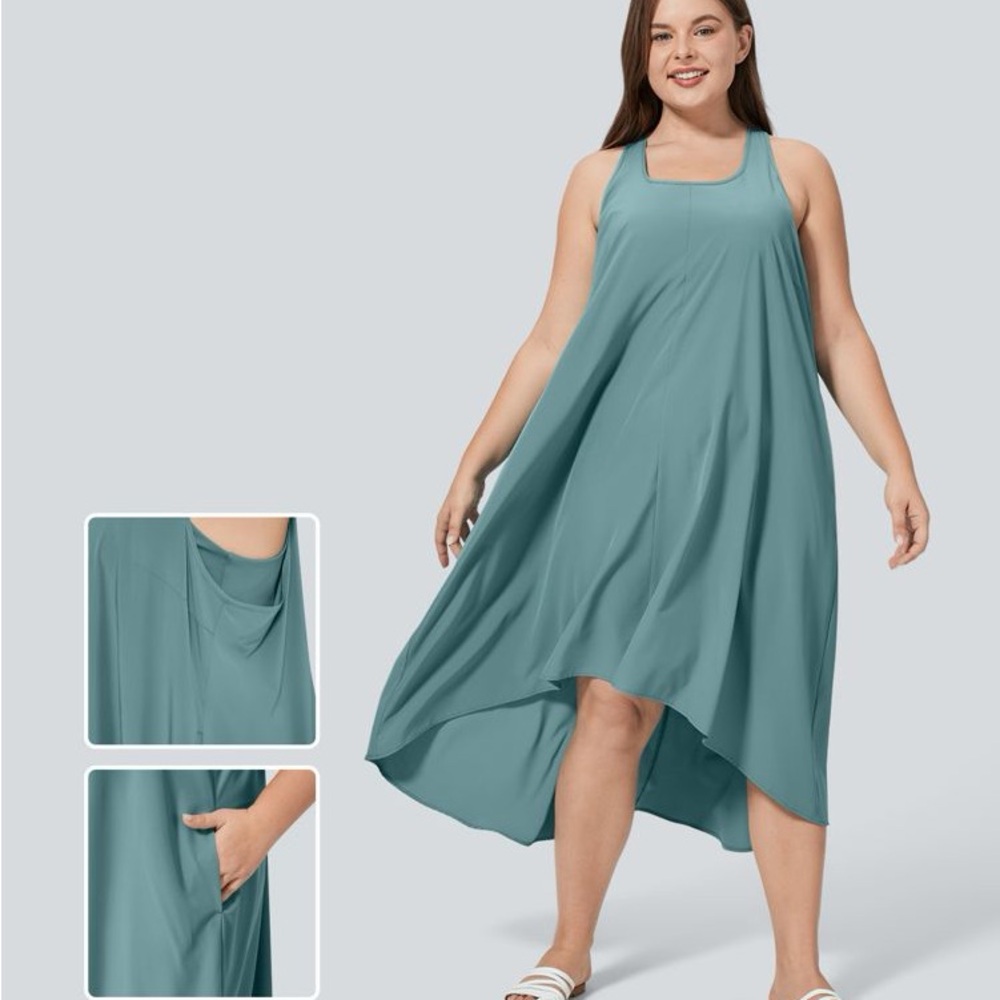 Breezeful™ RacerPocket High Low Flowy Midi Quick Dry Casual Plus Size - Picture 2 of 3